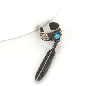 Vintage Sterling Silver & Turquoise Dangle Leaf Ear Cuff Unisex Native Old